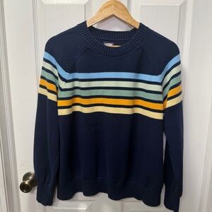 Lands’ End Striped Cotton Crewneck Sweater, Women’s XL. 100% Cotton Navy